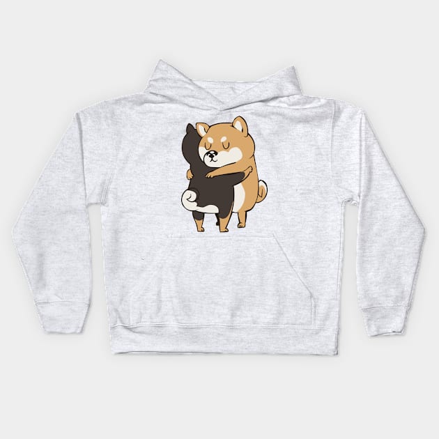 Shiba Inu Hugs Kids Hoodie by huebucket